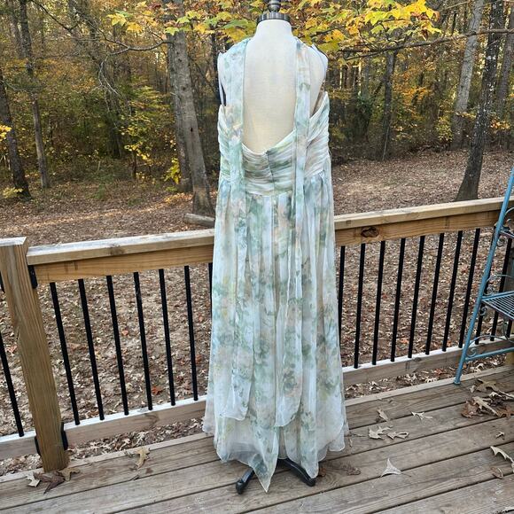 Jenny Yoo Chiffon Convertible Strapless Dress Garden Print Size 26 Green Ivory - Picture 3 of 11